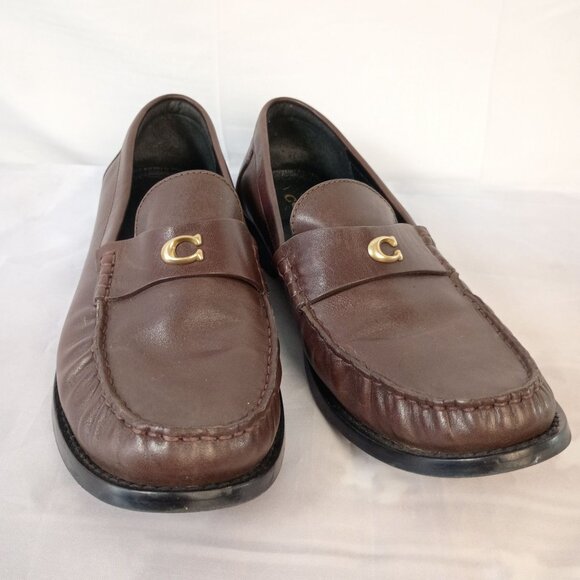 Coach Jolene Loafers Women Size 10 Brown Leather Gold C Logo Slip On Shoes - Picture 3 of 9